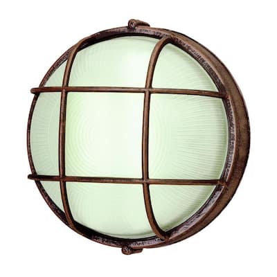 Cambridge Rust 10-inch Outdoor 1-light Flush Mount with Clear Ribbed Polycarbonate