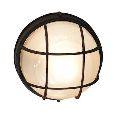 Cambridge 1-light Black Outdoor Flush Mount with Clear Ribbed Polycarbonate