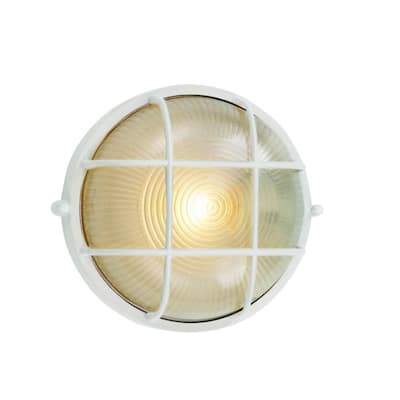 Cambridge 1-light White 8-inch Outdoor Flush Mount with Clear Ribbed Polycarbonate