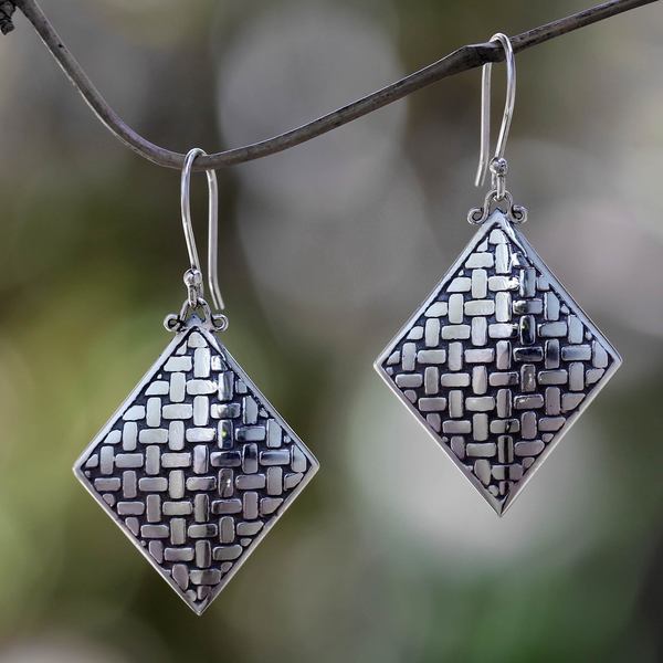 Handcrafted Sterling Silver Bamboo Diamond Earrings (Indonesia)