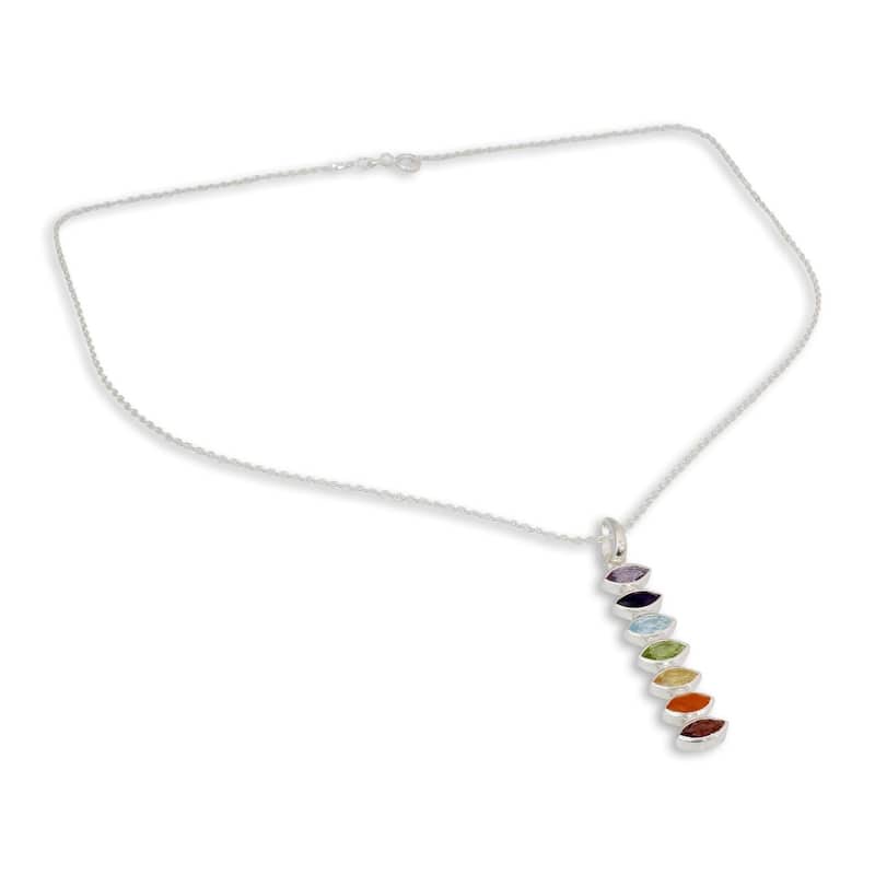 NOVICA Handmade Sterling Silver Chakra Balance Multi-Stone Necklace (India)