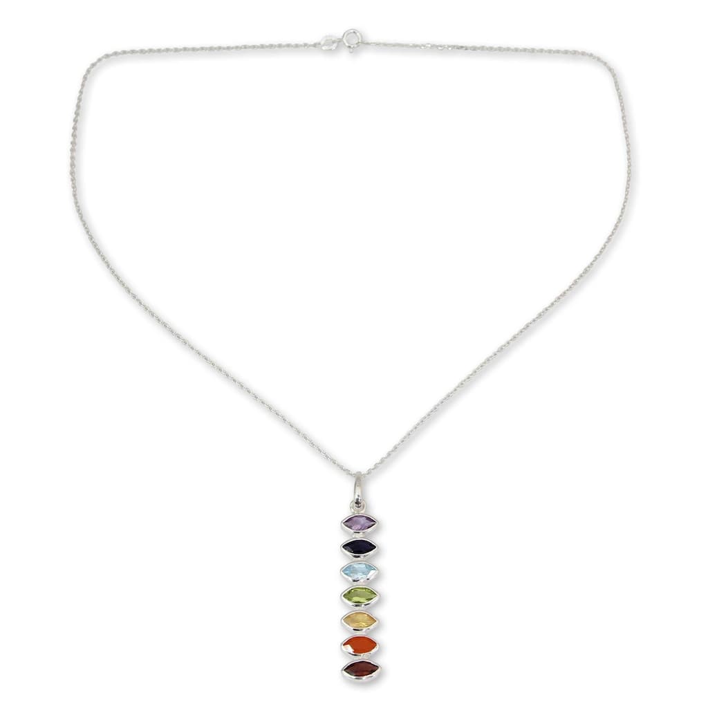NOVICA Handmade Sterling Silver Chakra Balance Multi-Stone Necklace (India)