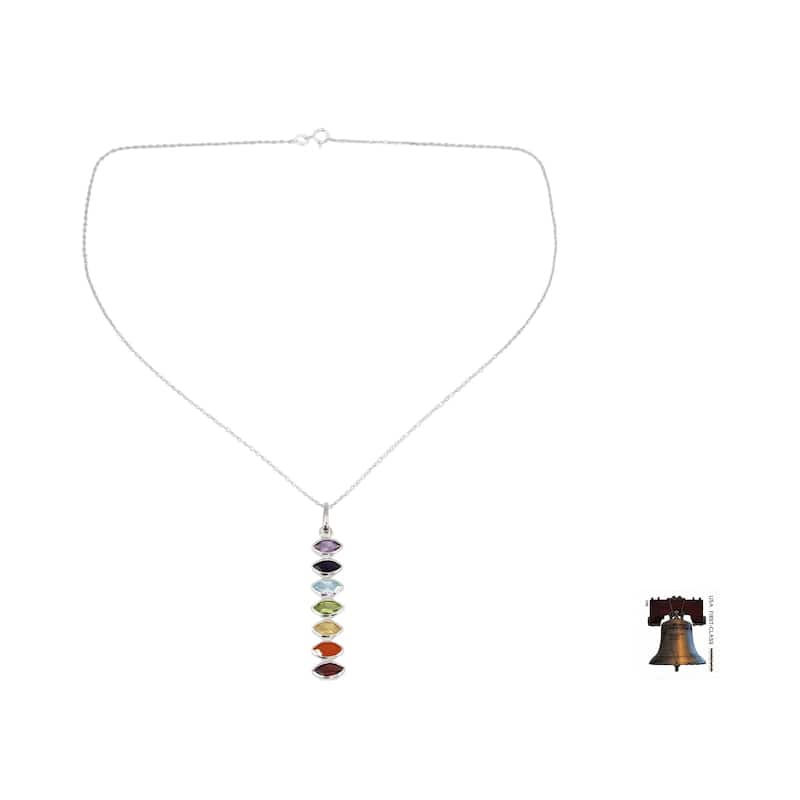 NOVICA Handmade Sterling Silver Chakra Balance Multi-Stone Necklace (India)