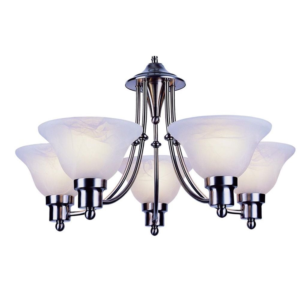 Cambridge 5-Light Brushed Nickel 16 in. Chandelier with White Glass (16 in. Brushed Nickel 5-Light Chandelier) - Chandeliers For Bedrooms by Overstock.com
