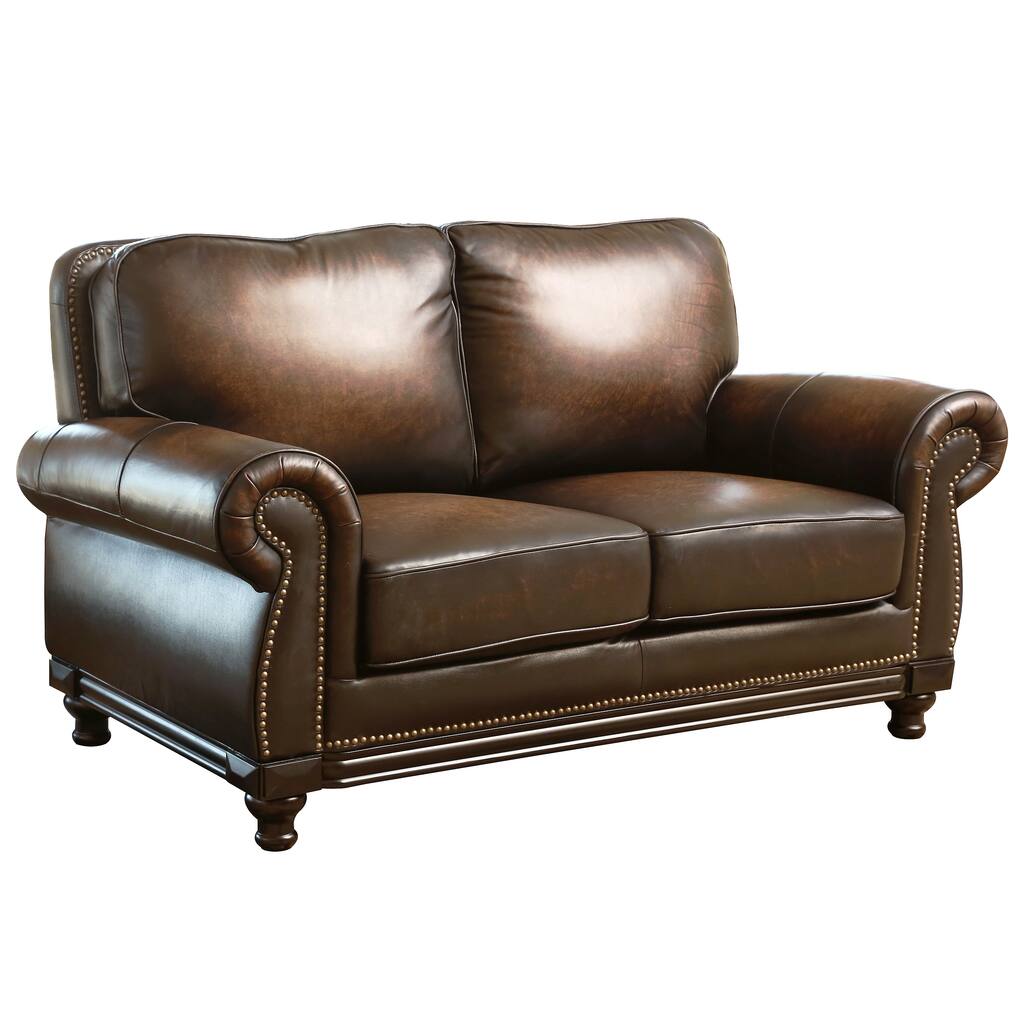 Abbyson Palermo Hand-rubbed Brown Leather Loveseat - N/A