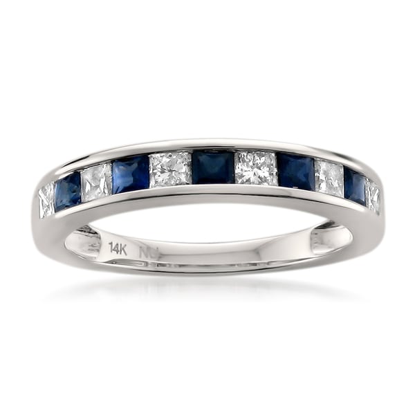 Brides Across America 14k White Gold Blue Sapphire and 1/5ct TDW White