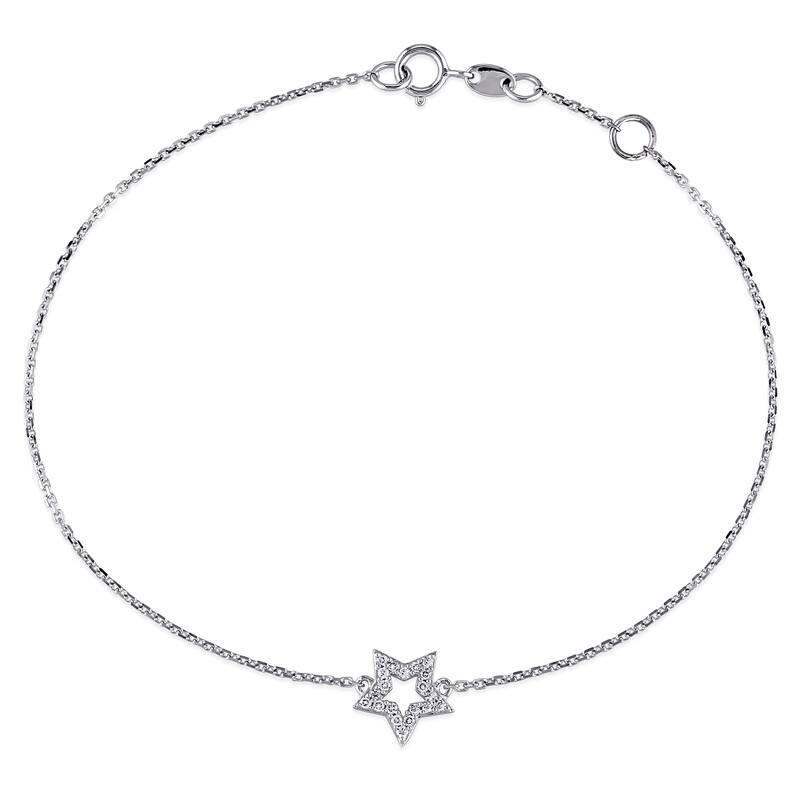 Miadora 14k White Gold 1/10ct TDW Diamond Star Bracelet