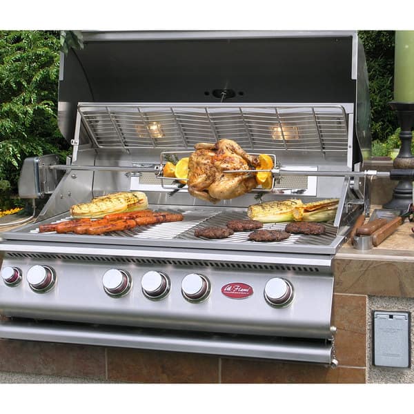 Cal Flame Outdoor Kitchen 4 Burner Barbecue Grill Island With Refrigerator Overstock 10039191
