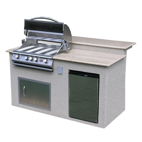 Cal Flame Outdoor Kitchen 4-Burner Barbecue Grill Island With Refrigerator