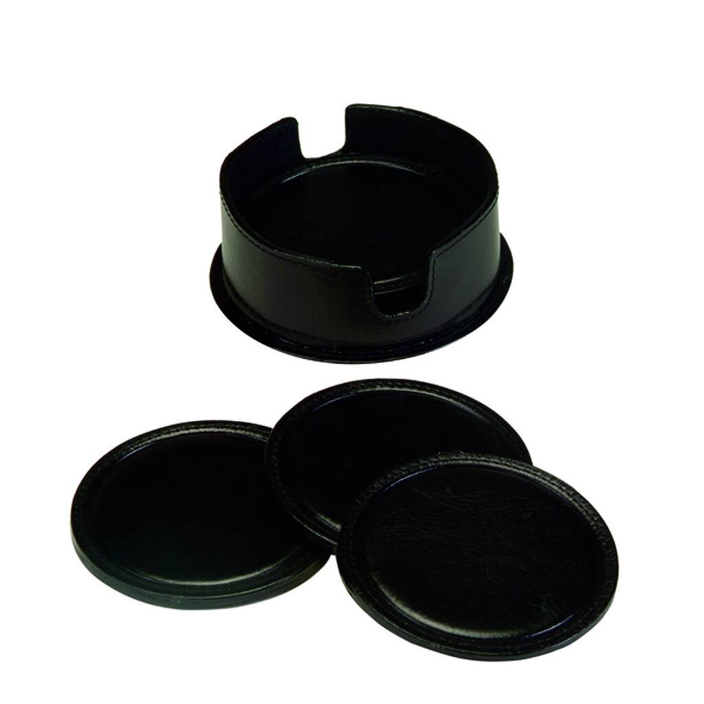 Royce Leather 6 Leather Round Coasters In Leather holder in genuine leather