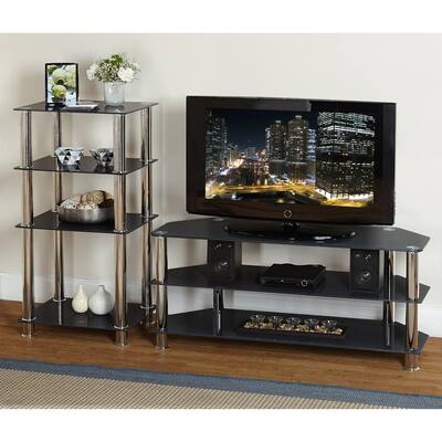 Simple Living 2-piece Glass TV Stand with 1 Pier Set