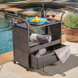 Corona Outdoor Wicker Bar Cart by Christopher Knight Home