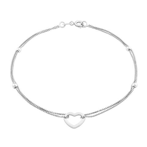 La Preciosa Sterling Silver Double Strand Heart Bracelet
