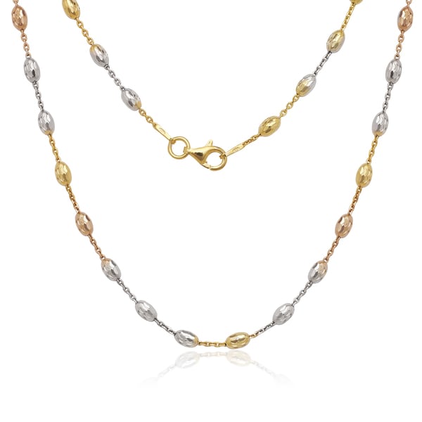 La Preciosa Tri-color Sterling Silver Diamond-cut Oval Moon Bead Chain Necklace