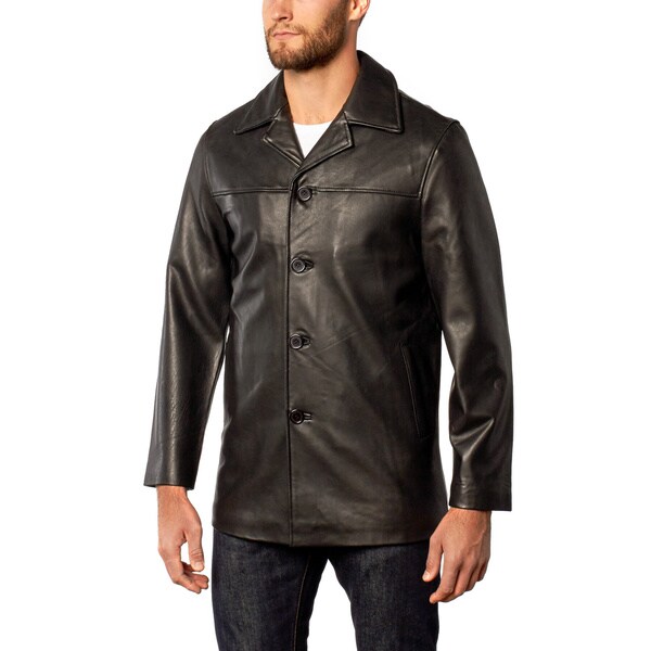 Men's Leather Button Front Car Coat - 17184876 - Overstock.com Shopping ...