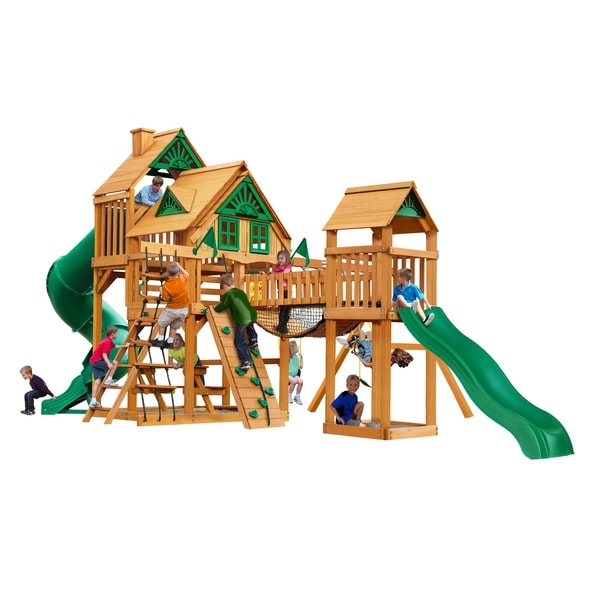 Gorilla Playsets Treasure Trove I Treehouse Swing Set with Natural Cedar Posts