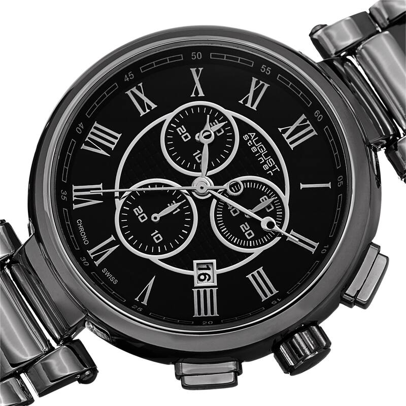 August Steiner Men's Swiss Quartz Chronograph Black Bracelet Watch