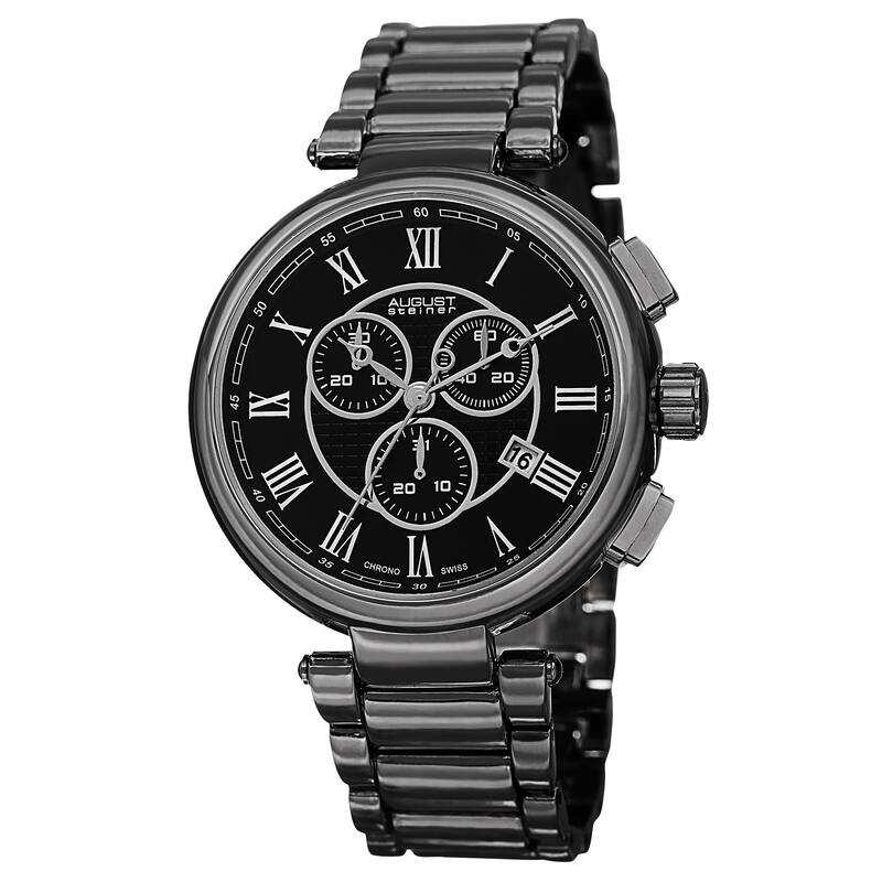 August Steiner Men's Swiss Quartz Chronograph Black Bracelet Watch