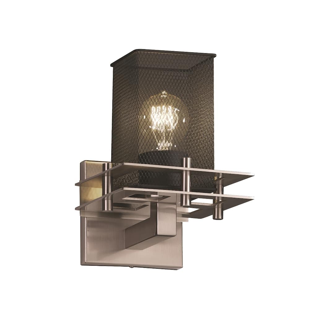 Justice Design Wire Mesh Metropolis 1-light Brushed Nickel Wall Sconce, Wire Mesh Square - Flat Rim Shade - Silver