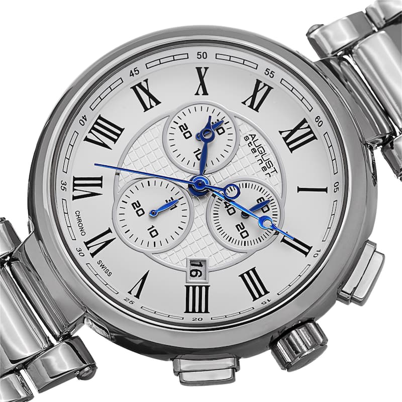 August Steiner Men's Swiss Quartz Chronograph Silver-Tone Bracelet Watch - silver