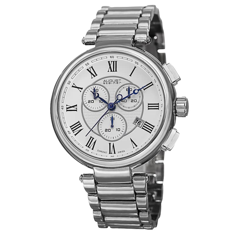 August Steiner Men's Swiss Quartz Chronograph Silver-Tone Bracelet Watch - silver