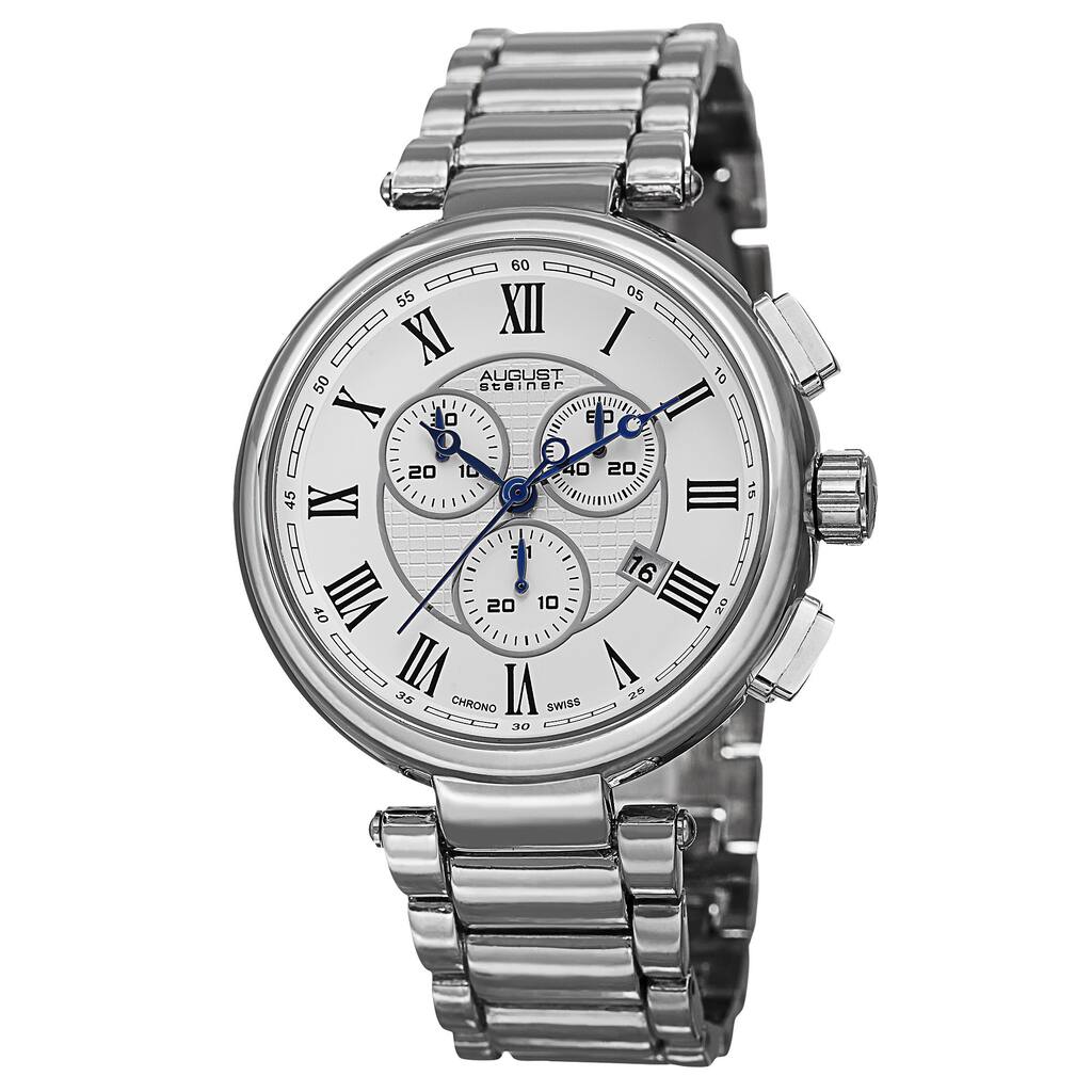 August Steiner Men's Swiss Quartz Chronograph Silver-Tone Bracelet Watch - silver