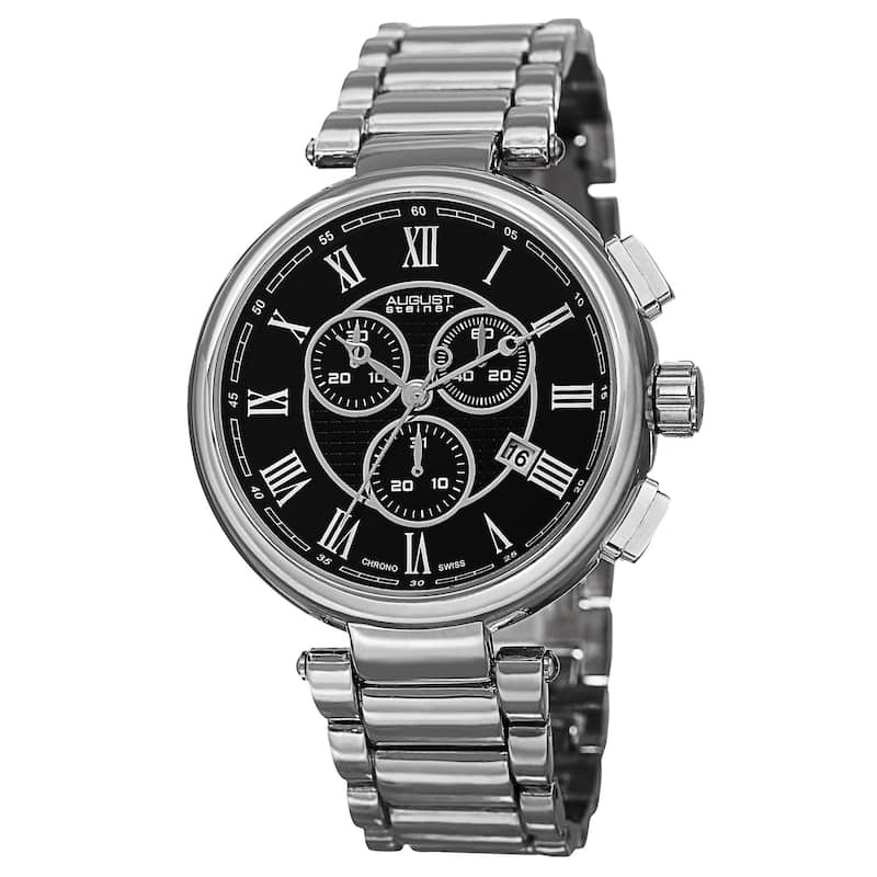 August Steiner Men's Swiss Quartz Chronograph Silver-Tone Bracelet Watch