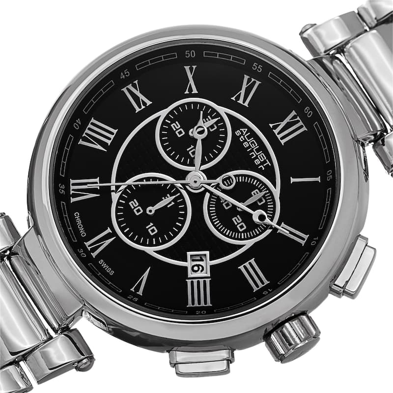 August Steiner Men's Swiss Quartz Chronograph Silver-Tone Bracelet Watch