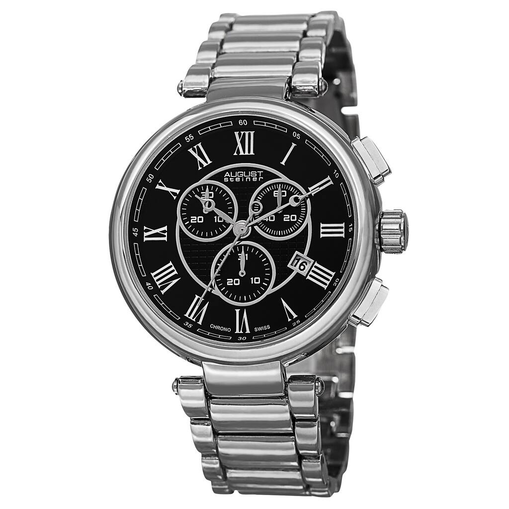 August Steiner Men's Swiss Quartz Chronograph Silver-Tone Bracelet Watch
