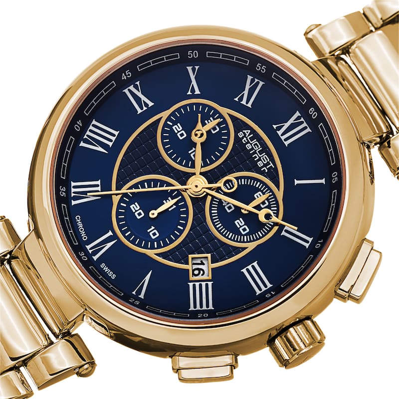 August Steiner Men's Swiss Quartz Chronograph Gold-Tone Bracelet Watch - Blue