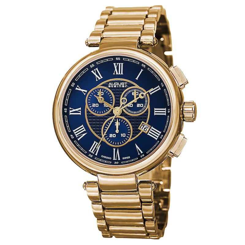 August Steiner Men's Swiss Quartz Chronograph Gold-Tone Bracelet Watch - Blue