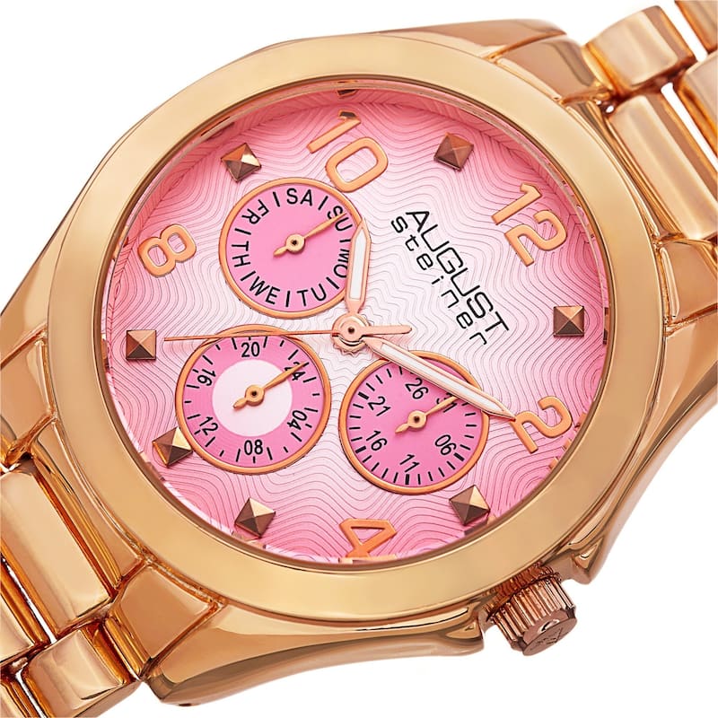 August Steiner Women's Quartz Colorful Dial Multifunction Rose-Tone Bracelet Watch