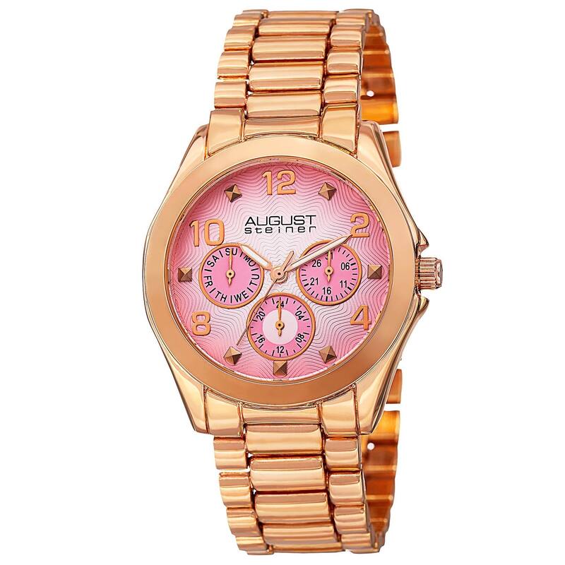 August Steiner Women's Quartz Colorful Dial Multifunction Rose-Tone Bracelet Watch