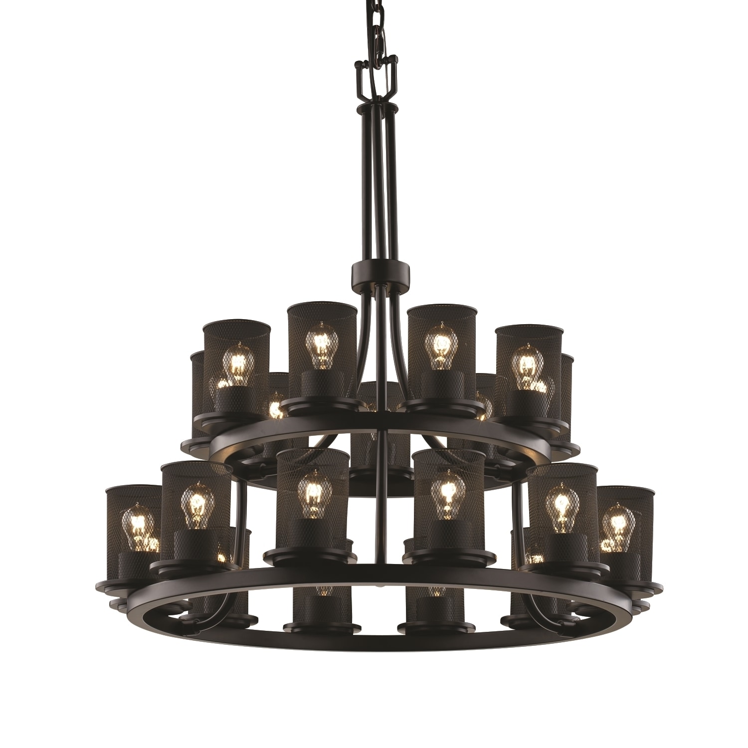 Justice Design Group Wire Mesh Dakota 21-light Matte Black Chandelier, Cylinder - Flat Rim Shade (Matte Black, Wire Mesh) - Chandeliers For Bedrooms by Overstock.com