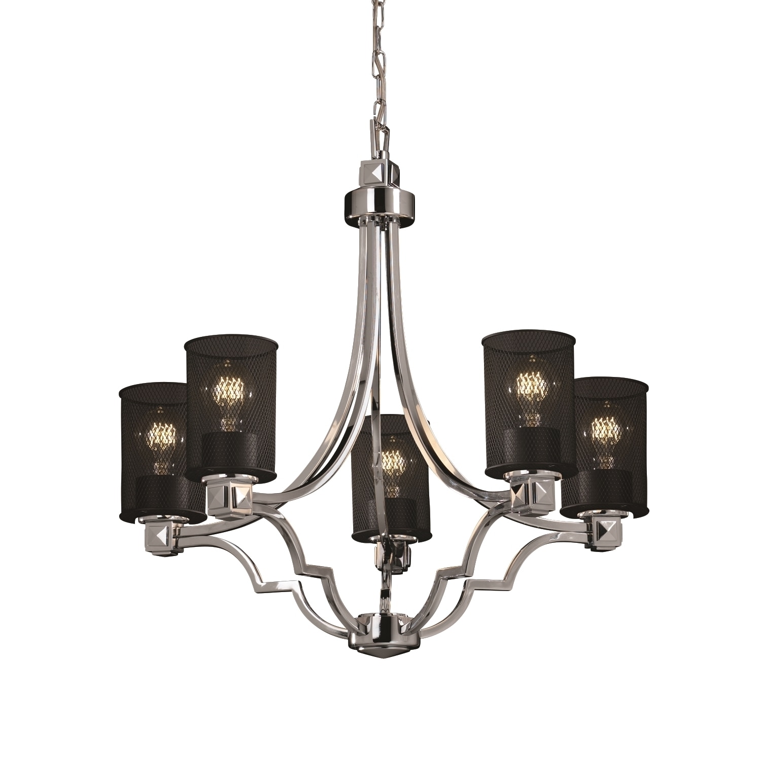 Justice Design Group Wire Mesh Argyle 5-light Polished Chrome Chandelier, Cylinder - Flat Rim Shade (Polished Chrome, Wire Mesh) - Chandeliers For Bedrooms by Overstock.com