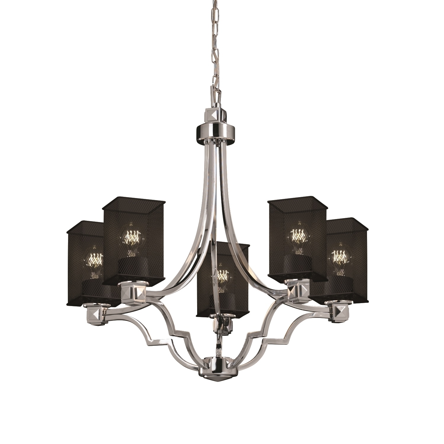 Justice Design Group Wire Mesh Argyle 5-light Polished Chrome Chandelier, Square - Flat Rim Shade (Polished Chrome, Wire Mesh) - Chandeliers For Bedrooms by Overstock.com
