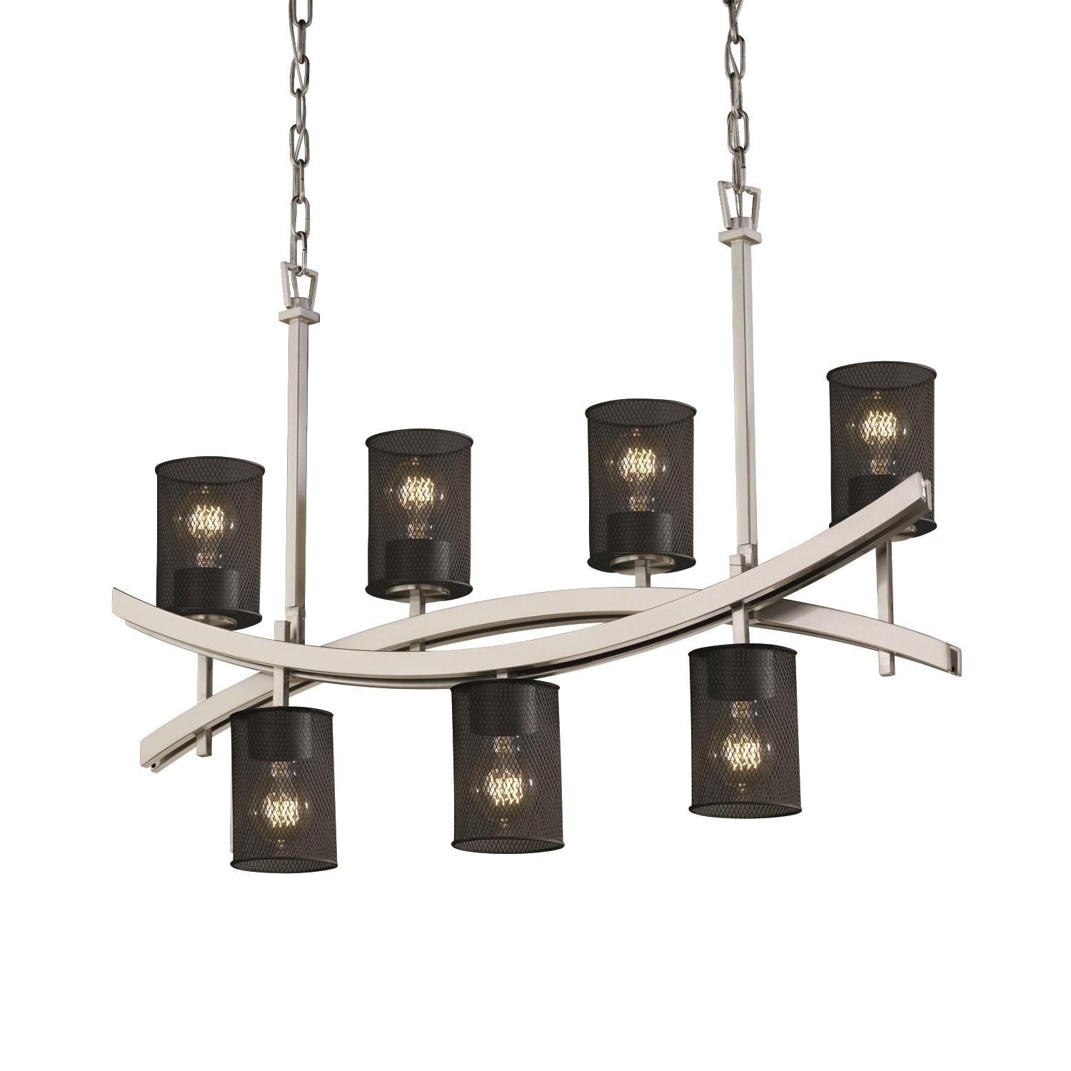 Justice Design Group Wire Mesh Archway 7-light Brushed Nickel Chandelier, Cylinder - Flat Rim Shade (Brushed Nickel, Wire Mesh) - Chandeliers For Bedrooms by Overstock.com