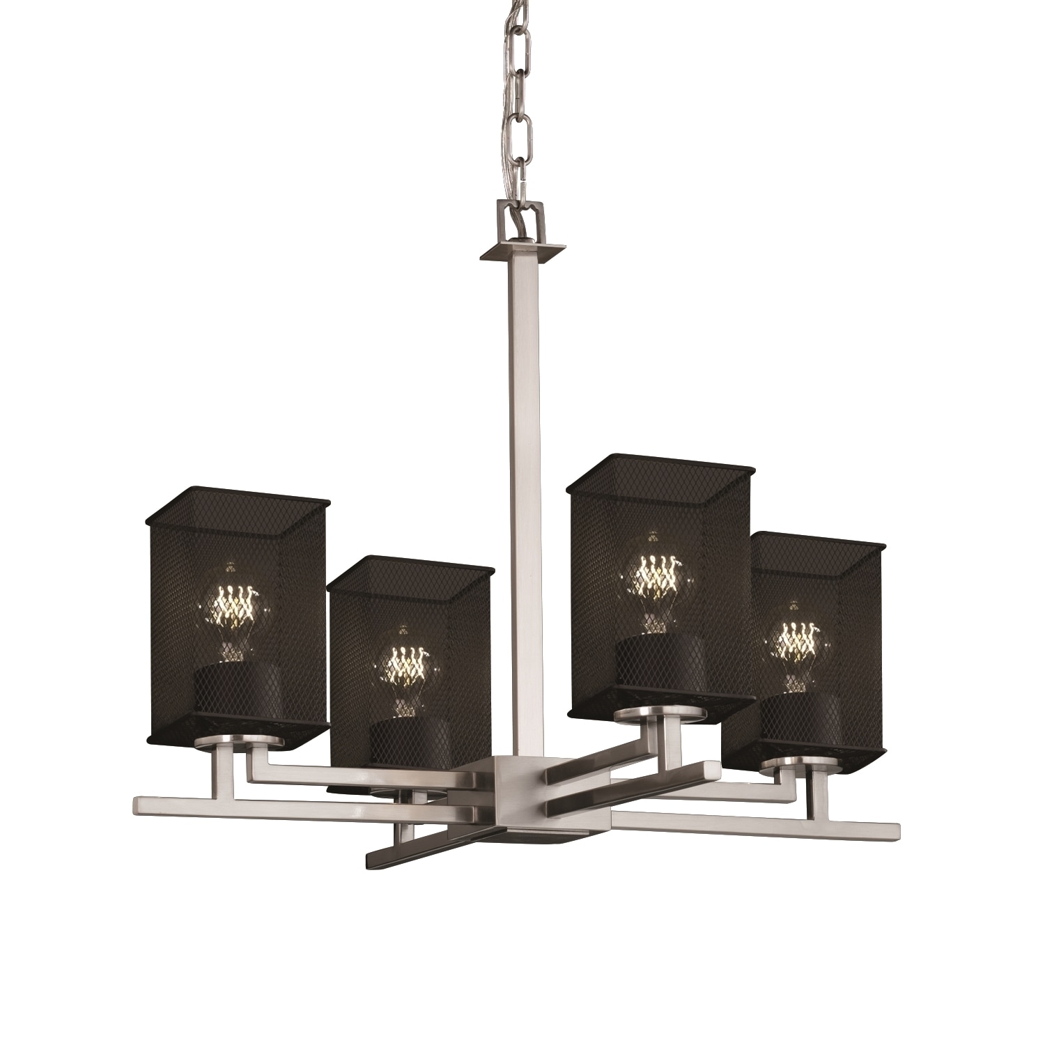 Justice Design Group Wire Mesh Aero 4-light Brushed Nickel Chandelier, Square - Flat Rim Shade (Brushed Nickel, Wire Mesh) - Chandeliers For Bedrooms by Overstock.com