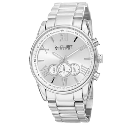 August Steiner Men's Quartz Chronograph Stainless Steel Silver-Tone Bracelet Watch