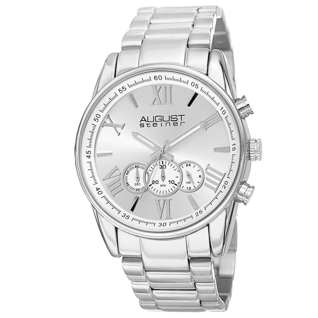 August Steiner Men's Quartz Chronograph Stainless Steel Silver-Tone Bracelet Watch