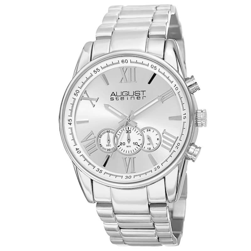 August Steiner Men's Quartz Chronograph Stainless Steel Silver-Tone Bracelet Watch
