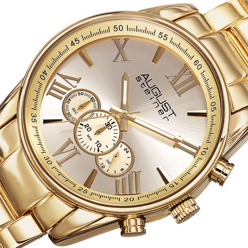 August Steiner Men's Quartz Chronograph Stainless Steel Gold-Tone Bracelet Watch