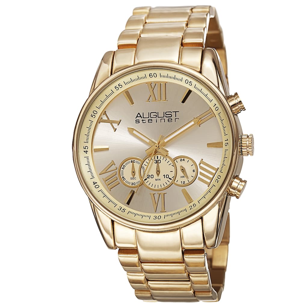August Steiner Men's Quartz Chronograph Stainless Steel Gold-Tone Bracelet Watch