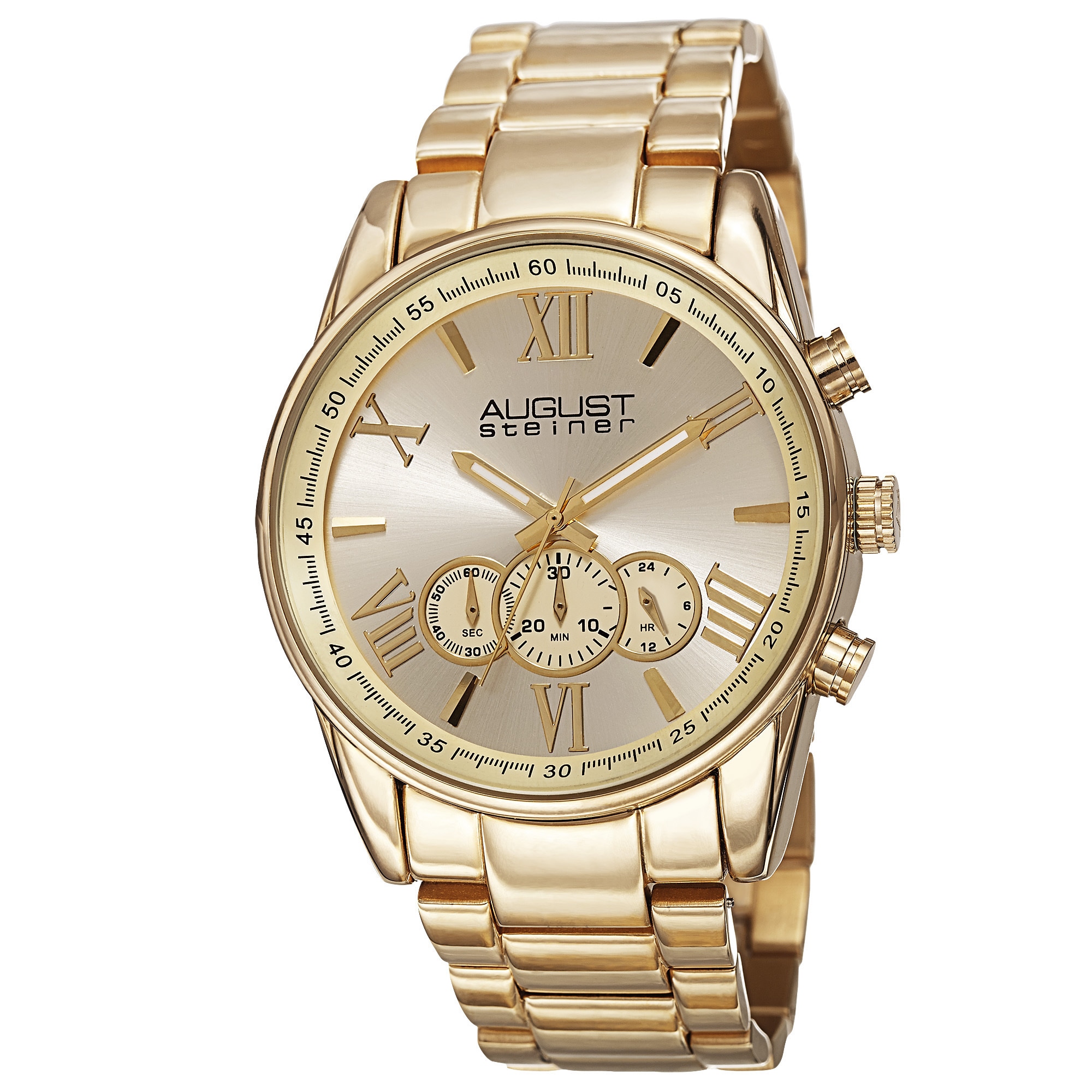 August Steiner Men's Quartz Chronograph Stainless Steel Gold-Tone Bracelet Watch