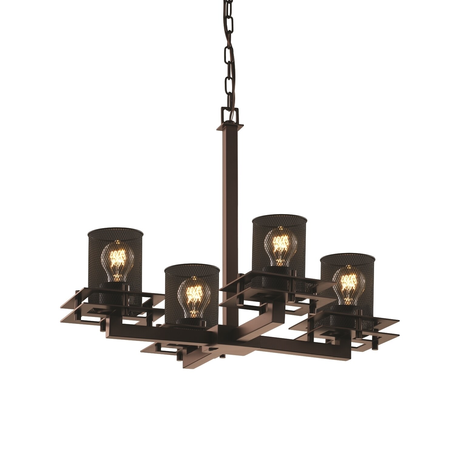 Justice Design Group Wire Mesh Metropolis 4-light Dark Bronze Chandelier, Wire Mesh Cylinder - Flat Rim Shade (Dark Bronze, Wire Mesh) - Chandeliers For Bedrooms by Overstock.com
