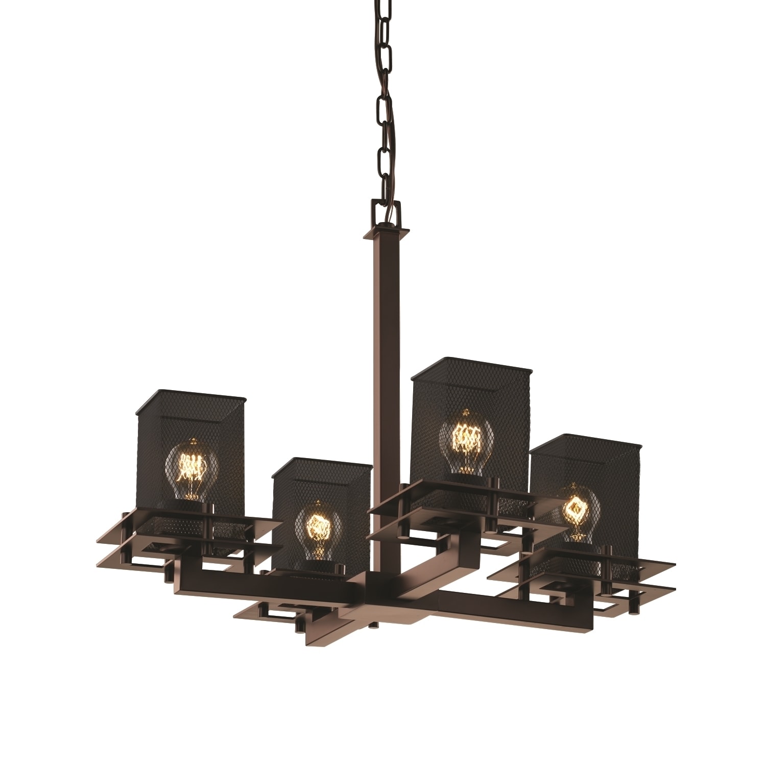 Justice Design Group Wire Mesh Metropolis 4-light Dark Bronze Chandelier, Wire Mesh Square - Flat Rim Shade (Dark Bronze, Wire Mesh) - Chandeliers For Bedrooms by Overstock.com