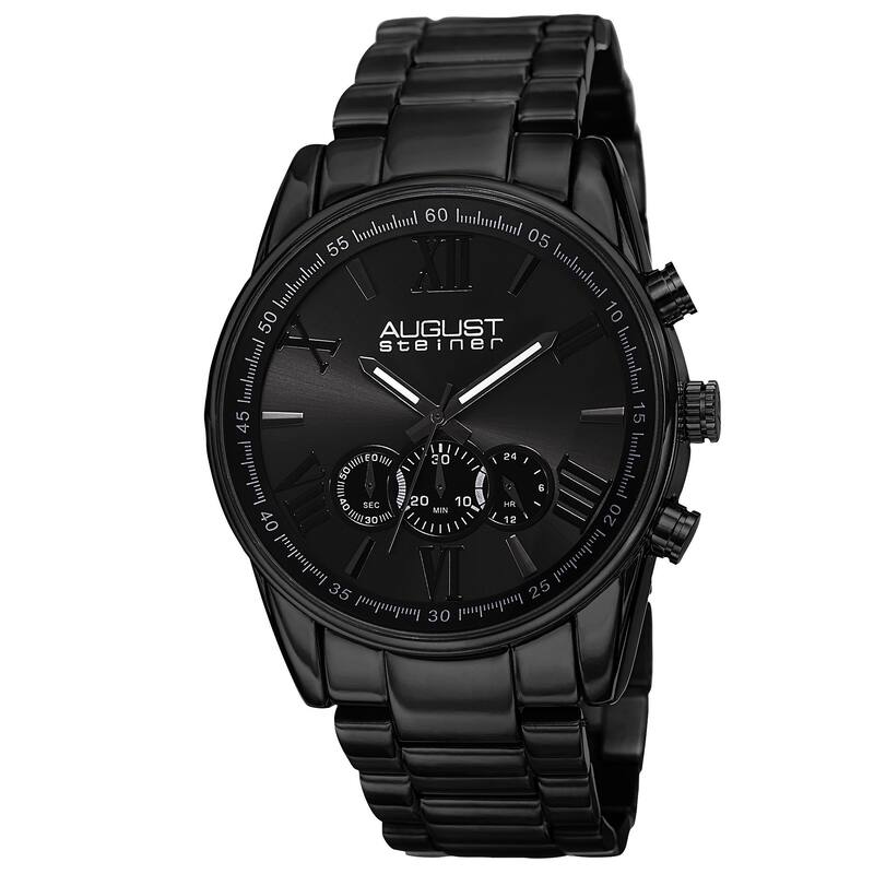 August Steiner Men's Quartz Chronograph Stainless Steel Black Bracelet Watch