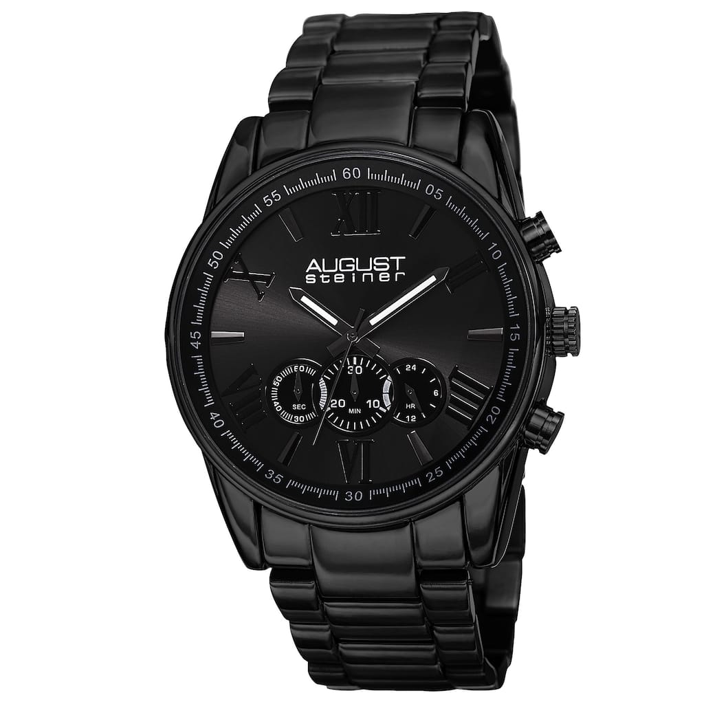 August Steiner Men's Quartz Chronograph Stainless Steel Black Bracelet Watch