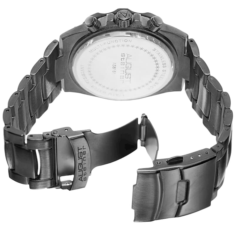 August Steiner Men's Swiss Quartz Multifunction Dual-Time Black Bracelet Watch