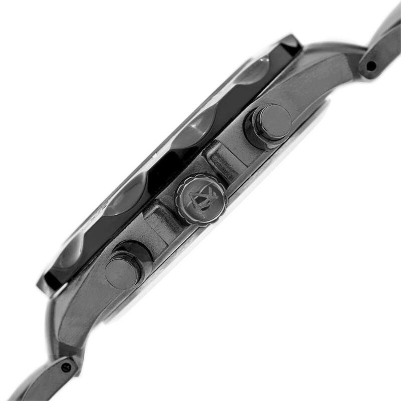 August Steiner Men's Swiss Quartz Multifunction Dual-Time Black Bracelet Watch